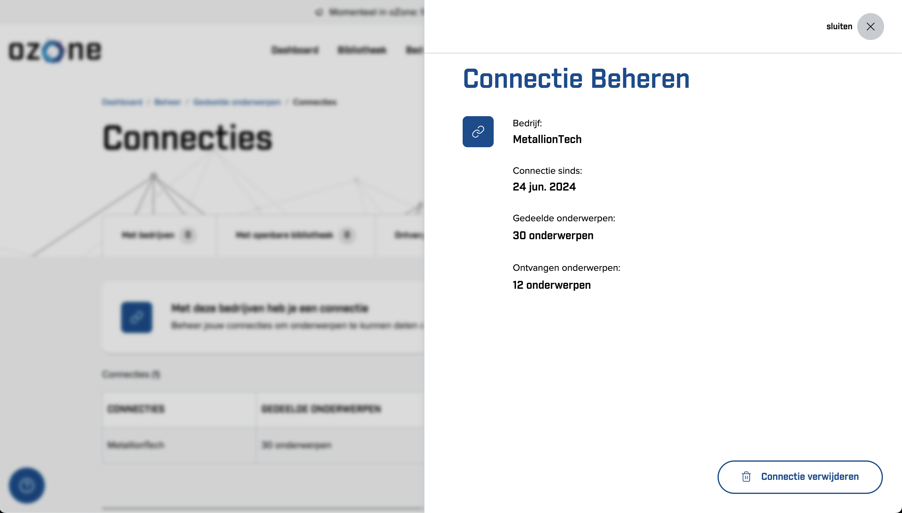 Screenshot Detailweergave connectie beheren