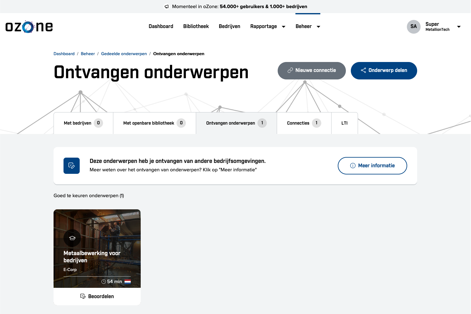 Screenshot Onderwerp ontvangen van bedrijf