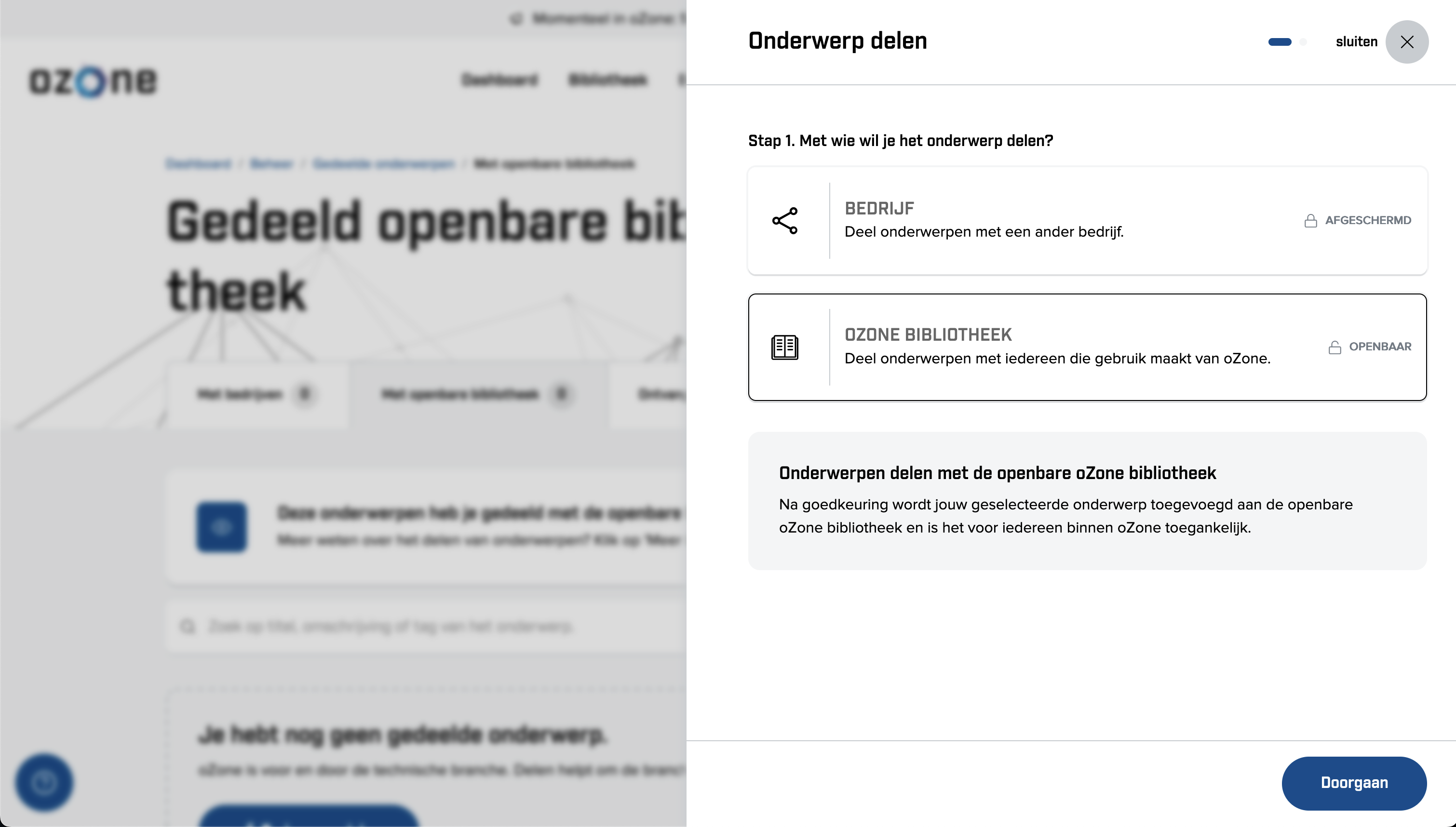 Screenshot Onderwerp delen met oZone bibliotheek